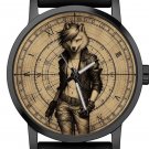 WOLF GIRL IN LEATHER JACKET, DARK GOTHIC EROTIC ANIME ART JUMBO 40mm BRASS WATCH WOLF GIRL IN LEATHER JACKET, DARK GOTHIC EROTIC ANIME ART JUMBO 40mm BRASS WATCH