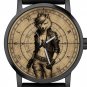 WOLF GIRL IN LEATHER JACKET, DARK GOTHIC EROTIC ANIME ART JUMBO 40mm BRASS WATCH