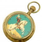 THE LONE RANGER VINTAGE WESTERN ART 50 mm 17 JEWEL 1960s BRASS POCKET WATCH