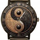 YIN & YANG DEEP TEXTURE GOLD & GRAPHITE BLACK METALLIC DIAL SOLID BRASS WATCH