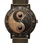 YIN & YANG DEEP TEXTURE GOLD & GRAPHITE BLACK METALLIC DIAL SOLID BRASS WATCH