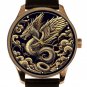 Chinese Traditional Good Luck Dragon Art Gold Medallion Solid Brass Men's Watch
