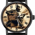 VINTAGE BLACK AMERICANA BLUES GUITARIST w UNUSUAL WASHBOARD GUITAR, BRASS WATCH VINTAGE BLACK AMERICANA BLUES GUITARIST w UNUSUAL WASHBOARD GUITAR, BRASS WATCH