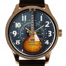 GIBSON LP ELECTRIC GUITAR ART SOLID BRASS BLUE DIAL COLLECTIBLE GUITARIST WATCH