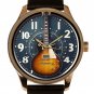 GIBSON LP ELECTRIC GUITAR ART SOLID BRASS BLUE DIAL COLLECTIBLE GUITARIST WATCH