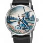 DELFT ART SOLID BRASS WATCH, NETHERLANDS WINDMILLS CANALS TULIPS GIRL ON BICYCLE