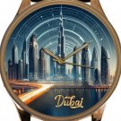 DUBAI GOLD WATCH, SOLID BRASS FUTURISTIC DUBAI CITYSCAPE BURJ KAHILFA ART WATCH DUBAI GOLD WATCH, SOLID BRASS FUTURISTIC DUBAI CITYSCAPE BURJ KAHILFA ART WATCH