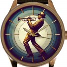 1920s JAZZ TRUMPET PLAYER METALLIC GOLD MUSIC ART SOLID BRASS COLLECTIBLE WATCH