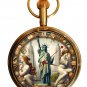 STATUE OF LIBERTY EMPIRE STATE SURREAL NEW YORK CITY 17 JEWEL BRASS POCKET WATCH