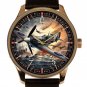 SUPERMARINE SPITFIRE, COLOURFUL WORLD WAR II RAF DOGFIGHT ART SOLID BRASS WATCH