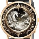 UNICORNS IN THE SKY SYMBOLIC WHITE & GOLD SOLID BRASS LADIES / GIRLS WATCH
