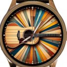 BEAUTIFUL ACOUSTIC GUITAR WOOD COLORS SOLID BRASS COLLECTIBLE GUITARIST'S WATCH
