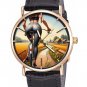 DUTCH COUNTRYSIDE WINDMILLS, CANALS & SUMMER GIRL ON BICYCLE, 30 mm BRASS WATCH