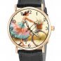 GIRL ON BICYCLE w FLOWERS, BEAUTIFUL VINTAGE SUMMER ART SOLID BRASS LADIES WATCH