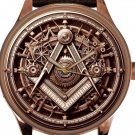 RARE COPPERED BRASS CASE MASONIC LOGO STEAMPUNK ART MEN'S COLLECTIBLE WATCH RARE COPPERED BRASS CASE MASONIC LOGO STEAMPUNK ART MEN'S COLLECTIBLE WATCH