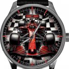 STUNNING CHECKERED METALLIC RED RACING CAR ART SOLID BRASS COLLECTIBLE WATCH