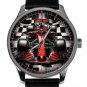 STUNNING CHECKERED METALLIC RED RACING CAR ART SOLID BRASS COLLECTIBLE WATCH