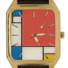 CLASSIC PIET MONDRIAN BAUHAUS ART GLAZED COLORED DIAL SOLID BRASS DECO WATCH