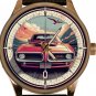 ALL AMERICAN CLASSIC VINTAGE RED PONTIAC FIREBIRD METAL DIAL SOLID BRASS WATCH
