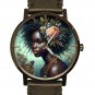 BEAUTIFUL LADY, NUBIAN AFRICAN BLACK ART COLLECTIBLE AFRICANA SOLID BRASS WATCH