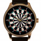 BEAUTIFUL SOLID BRASS MENS WATCH with CLASSIC DART BOARD ART + PINEWOOD GIFT BOX