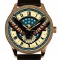 VINTAGE USA PATRIOTISM AMERICAN EAGLE w SPREADED WINGS SOLID BRASS MEN'S WATCH