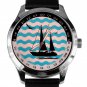 VINTAGE BLUE MARINER'S THEME SAILING ART COLLECTIBLE 4Omm SOLID BRASS MENS WATCH