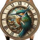 KINGFISHER ORINTHOLOGY BIRD ART SPECTACULAR METLLIC COLORS ART SOLID BRASS WATCH