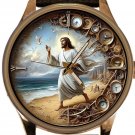 CHRIST WALKING THE SANDS OF TIME, DEEPLY SAYMBOLIC SOLID BRASS STEAMPUNK WATCH