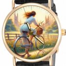 ENGLISH COUNTRYSIDE SUMMER SCENE DELIGHTFUL CYCLIST ART SOLID BRASS 30 mm WATCH ENGLISH COUNTRYSIDE SUMMER SCENE DELIGHTFUL CYCLIST ART SOLID BRASS 30 mm WATCH