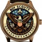 EAGLE SCOUT BOY SCOUTS MEDALLION ART SOLID BRASS WATCH w CUSTOMIZABLE NAME DIAL