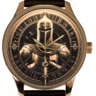 MEDIEVAL KNIGHT TEMPLAR w SWORD & ARMOR METALLIC MEDALLION ART SOLID BRASS WATCH MEDIEVAL KNIGHT TEMPLAR w SWORD & ARMOR METALLIC MEDALLION ART SOLID BRASS WATCH
