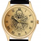 MASONIC GEOMETRY SYMBOLIC DA VINCI VITRUVIAN MAN PARCHMENT ART SOLID BRASS WATCH MASONIC GEOMETRY SYMBOLIC DA VINCI VITRUVIAN MAN PARCHMENT ART SOLID BRASS WATCH