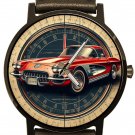 CLASSIC RED CHEVY CORVETTE VINTAGE METALLIC ART COLLECTORS EDITION BRASS WATCH