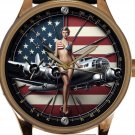 B17 FLYING FORTRESS WORLD WAR II USAAF BOMBER AIRCRAFT USA FLAG PINUP ART WATCH