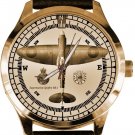 SUPERMARINE SPITFIRE VINTAGE RAF COMPASS ART BRASS WATCH w MONOCHROME GOLD DIAL