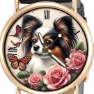 BEAUTIFUL PAPILLON BUTTERFLIES & ROSES ULTRA CUTE COLLECTIBLE DOG ART 30mm WATCH BEAUTIFUL PAPILLON BUTTERFLIES & ROSES ULTRA CUTE COLLECTIBLE DOG ART 30mm WATCH