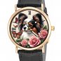 BEAUTIFUL PAPILLON BUTTERFLIES & ROSES ULTRA CUTE COLLECTIBLE DOG ART 30mm WATCH
