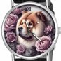 CHOWCHOW with ROSES, BEAUTIFUL CHOW CHOW DOG PORTRAIT ART SILVERED BRASS WATCH