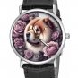 CHOWCHOW with ROSES, BEAUTIFUL CHOW CHOW DOG PORTRAIT ART SILVERED BRASS WATCH