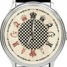 VINTAGE CHEQUERED CHESS ART SEPIA WOODCUT ART DIAL SOLID BRASS 40 mm WRIST WATCH