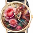 LOVELY ROSE FLOWER FAIRY ART SOLID BRASS COLLECTIBLE WATCH FOR WOMEN / GIRLS