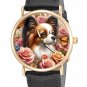 PAPILLON DOG ART SOLID BRASS 30mm LADIES / GIRLS WATCH CUTE BUTTERFLIES & ROSES