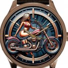 Stunning Blue Metallic Motorcycle Art Girl in Red Bikini on Chopper Bike Watch