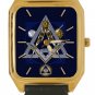LAPIS BLUE MASONIC SYMBOLISM RECTANGULAR SOLID BRASS FREEMASONRY ART WRIST WATCH