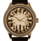 BEAUTIFUL CHESS PIECES VINTAGE PARCHMENT ART SOLID BRASS COLLECTIBLE MEN'S WATCH BEAUTIFUL CHESS PIECES VINTAGE PARCHMENT ART SOLID BRASS COLLECTIBLE MEN'S WATCH
