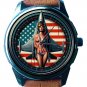 F-16 FLYING FALCON FIGHTER JET WITH PINUP IN USA COLORS SOLID BRASS MEN'S WATCH