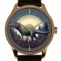 Metriacanthosaurus Dinosaur In Jungle Unique High Quality Solid Brass Mens Watch