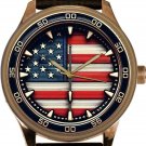 STARS & STRIPES VINTAGE USA FLAG GRUNGE ART SOILID BRASS LARGE 40 mm MEN'S WATCH