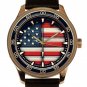 STARS & STRIPES VINTAGE USA FLAG GRUNGE ART SOILID BRASS LARGE 40 mm MEN'S WATCH